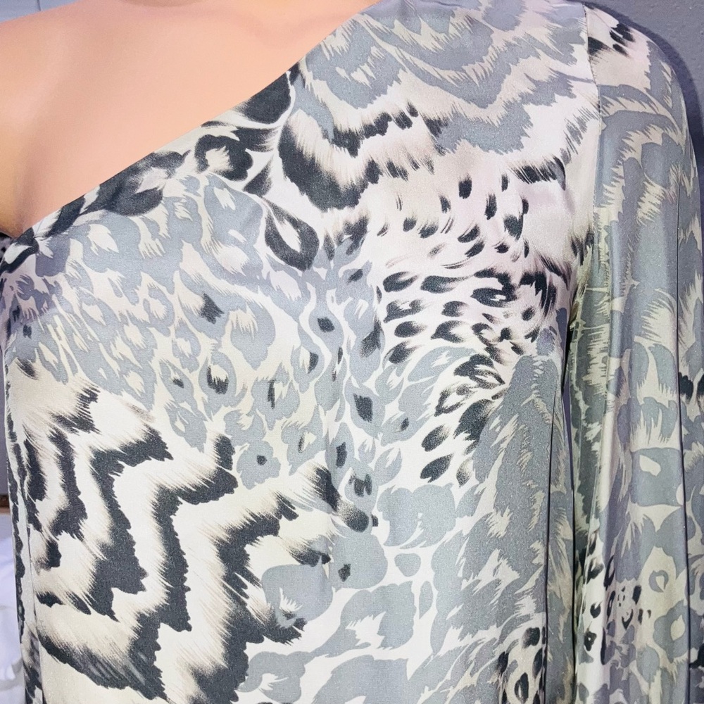 Elizabeth & James Animal Print One Shoulder Cocktail Dress Mob Wife Silk Size 2 - Picture 5 of 11